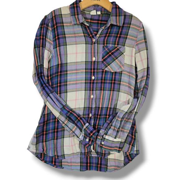 GAP Women’s Purple Plaid Button-Up Long Sleeve Shirt Medium - Picture 5 of 8